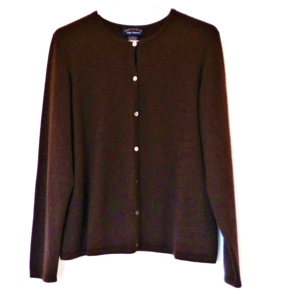 Charter Club 2 Ply Cashmere Cardigan Sweater Chocolate Size Large